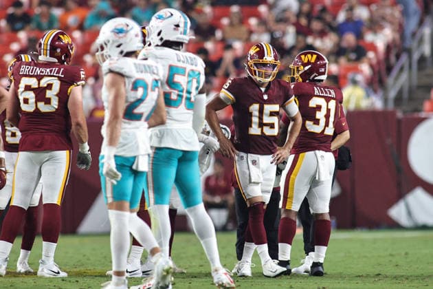 August 14, 2026, Landover, Maryland, USA: An NFL, American Football Herren, USA preseason game between the Washington Commanders and Miami Dolphins was played at Northwest Stadium on Friday, August 14, 2026; Landover, Maryland, USA. Landover USA - ZUMAs325 20260814_zsp_s325_083 Copyright: xJessxStilesx