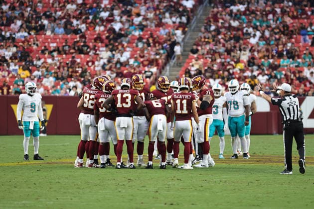 August 14, 2026, Landover, Maryland, USA: An NFL, American Football Herren, USA preseason game between the Washington Commanders and Miami Dolphins was played at Northwest Stadium on Friday, August 14, 2026; Landover, Maryland, USA. Landover USA - ZUMAs325 20260814_zsp_s325_089 Copyright: xJessxStilesx