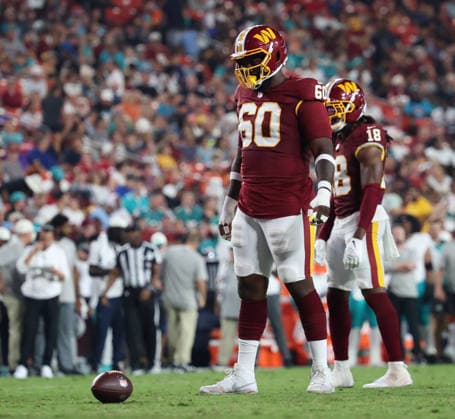 August 14, 2026, Landover, Maryland, USA: An NFL, American Football Herren, USA preseason game between the Washington Commanders and Miami Dolphins was played at Northwest Stadium on Friday, August 14, 2026; Landover, Maryland, USA. Landover USA - ZUMAs325 20260814_zsp_s325_105 Copyright: xJessxStilesx