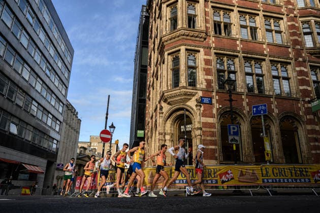August 15, 2026: Perseus Karlström of Sweden competes in the men’s half marathon race walk during Day 6 of the 2026 European Athletics Championships on August 15, 2026 in Birmingham. Photo by Mathias Bergeld, BILDBYRAN, code MB MT1071. track and field, athletics, friidrett, friidrotts EM, 2026 European Athletics Championships, Day 6, BBENG, race walk, gang  Copyright: MATHIASxBERGELD BB260815MB004