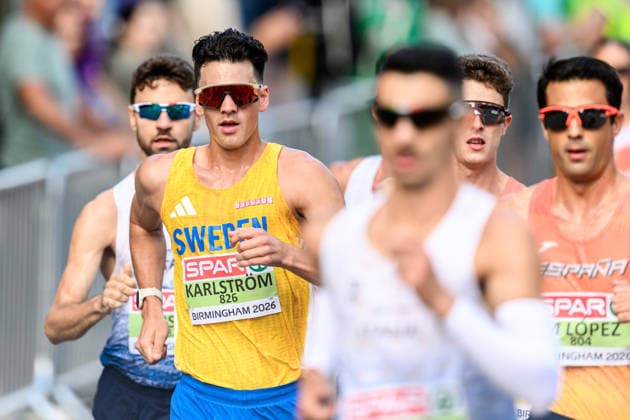 August 15, 2026: Perseus Karlström of Sweden competes in the men’s half marathon race walk during Day 6 of the 2026 European Athletics Championships on August 15, 2026 in Birmingham. Photo by Mathias Bergeld, BILDBYRAN, code MB MT1071. track and field, athletics, friidrett, friidrotts EM, 2026 European Athletics Championships, Day 6, BBENG, race walk, Sweden, Sverige  Copyright: MATHIASxBERGELD BB260815MB006