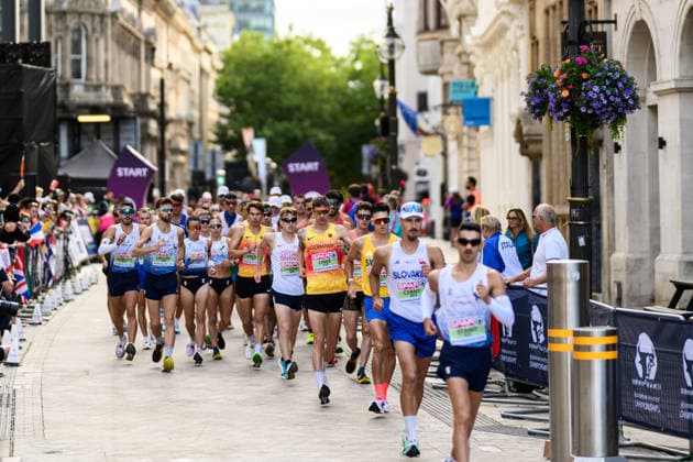 August 15, 2026: Perseus Karlström of Sweden competes in the men’s half marathon race walk during Day 6 of the 2026 European Athletics Championships on August 15, 2026 in Birmingham. Photo by Mathias Bergeld, BILDBYRAN, code MB MT1071. track and field, athletics, friidrett, friidrotts EM, 2026 European Athletics Championships, Day 6, BBENG, race walk, gang Copyright: MATHIASxBERGELD BB260815MB009