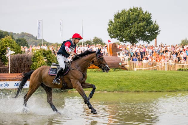 August 15, 2026: Daniel Dunst of Austria, riding Chevalier, competes in the Eventing Cross Country on Day 5 of the 2026 FEI World Championships on August 15, 2026 in Aachen. Photo by Emma Wallskog. BILDBYRAN code EW EW0685 equestrian sports riding 2026 World Championships 2026 FEI World Championships bbeng equestrian sports World Championships eventing cross-country  Copyright: EMMAxWALLSKOG BB260815EW001