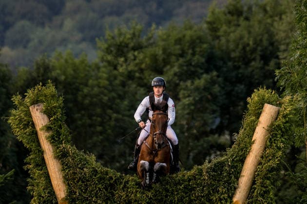 August 15, 2026: Robin Godel of Switzerland, riding Grandeur de Lully, competes in the Eventing Cross Country on Day 5 of the 2026 FEI World Championships on August 15, 2026 in Aachen. Photo by Emma Wallskog. BILDBYRAN code EW EW0685 equestrian sports riding 2026 World Championships 2026 FEI World Championships bbeng equestrian sports World Championships eventing cross-country  Copyright: EMMAxWALLSKOG BB260815EW009