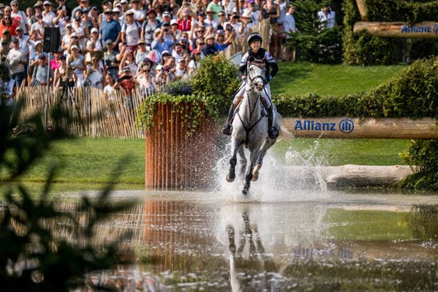 August 15, 2026: Jonelle Price of New Zealand, riding Senor Crocodillo, competes in the Eventing Cross Country on Day 5 of the 2026 FEI World Championships on August 15, 2026 in Aachen. Photo by Emma Wallskog. BILDBYRAN code EW EW0685 equestrian sports riding 2026 World Championships 2026 FEI World Championships BBENG equestrian sports World Championships eventing cross-country  Copyright: EMMAxWALLSKOG BB260815EW033