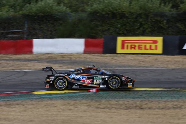 Nürburg, Germany, August 15–16, 2026; 2026 DTM Nürburgring Qualifying, Saturday. Pictured: Timo Glock (GER 16) lifts off at the chicane and runs over a bollard; Nürburgring, Rhineland-Palatinate Copyright: xFotostandx xFWMEDIAx