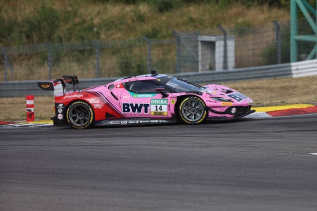 Nürburg, Germany, August 15–16, 2026; 2026 DTM Nürburgring Qualifying, Saturday; Pictured: Matteo Cairoli (ITA) 14 takes off at the chicane; Nürburgring, Rhineland-Palatinate Copyright: xFotostandx xFWMEDIAx