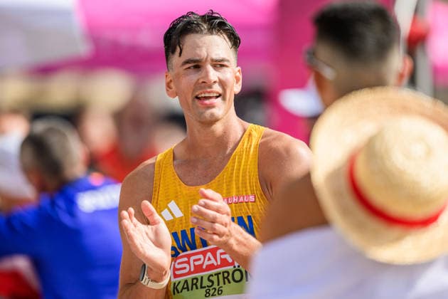 August 15, 2026: Perseus Karlström of Sweden after finishing fourth in the men’s marathon race walk on Day 6 of the 2026 European Athletics Championships on August 15, 2026 in Birmingham. Photo by Maxim Thore. BILDBYRAN code MT MT1071 track and field athletics friidrett friidrotts em em friidretts em 2026 European Athletics Championships Day 6 BBENG Sweden race walk  Copyright: MAXIMxTHORE BB260815MT006