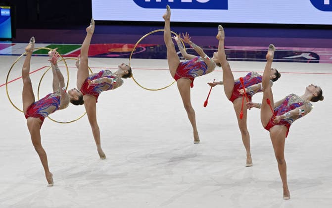 August 15, 2026, xhbx, 2026 Rhythmic Gymnastics World Championships, from left: Team, Group, Italy, Clubs, Hoop, Frankfurt am Main