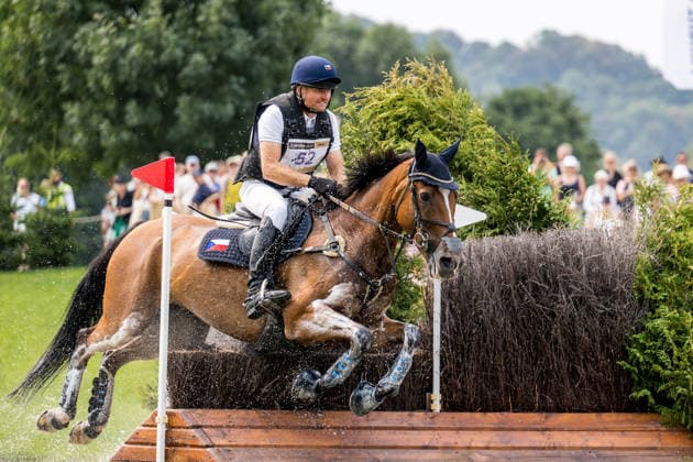 August 15, 2026: Pavel Bezina of the Czech Republic, riding Turin, competes in the Eventing Cross Country on Day 5 of the 2026 FEI World Championships on August 15, 2026 in Aachen. Photo by Emma Wallskog, BILDBYRAN, code EW EW0685. equestrian sports, riding, 2026 World Championships, 2026 FEI World Championships, BBENG, equestrian sports, World Championships, eventing, cross-country Copyright: EMMAxWALLSKOG BB260815EW051