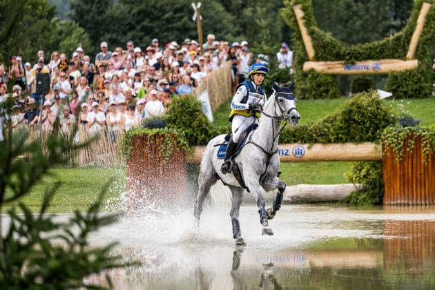August 15, 2026: Louise Romeike of Sweden, riding Caspian, competes in the Eventing Cross Country on Day 5 of the 2026 FEI World Championships on August 15, 2026 in Aachen. Photo by Emma Wallskog. BILDBYRAN code EW EW0685 equestrian sports riding 2026 World Championships 2026 FEI World Championships BBENG equestrian sports World Championships eventing cross-country ride cross-country Sweden  Copyright: EMMAxWALLSKOG BB260815EW055