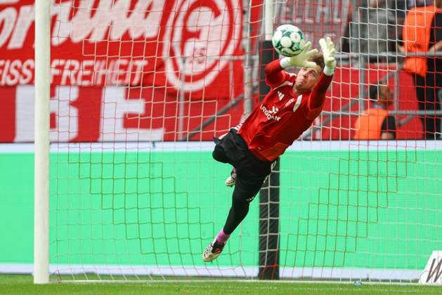 Goalkeeper Lasse Riess of Fortuna Düsseldorf warming up during the 3. Liga match between Fortuna Düsseldorf and TSG 1899 Hoffenheim II at the Merkur Spiel Arena on August 15, 2026, in Düsseldorf, Germany Photo by Oliver Kaelke, DeFodi Images Goalkeeper Lasse Riess of Fortuna Düsseldorf warms up during the 3. Liga match between Fortuna Düsseldorf and TSG 1899 Hoffenheim II at Merkur Spiel Arena on August 15, 2026 in Düsseldorf, Germany. Photo by Oliver Kaelke, DeFodi Images. DFB and DFL regulations prohibit any use of photographs as image sequences and or quasi-video. Photo by Oliver Kaelke, DeFodi Images.