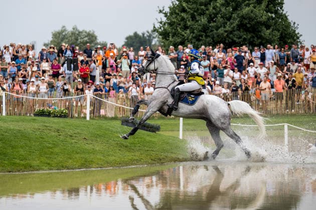 August 15, 2026: Louise Romeike of Sweden, riding Caspian, competes in the Eventing Cross Country on Day 5 of the 2026 FEI World Championships on August 15, 2026 in Aachen. Photo by Emma Wallskog. BILDBYRAN code EW EW0685 equestrian sports riding 2026 World Championships 2026 FEI World Championships BBENG equestrian sports World Championships eventing cross-country ride cross-country Sweden  Copyright: EMMAxWALLSKOG BB260815EW057