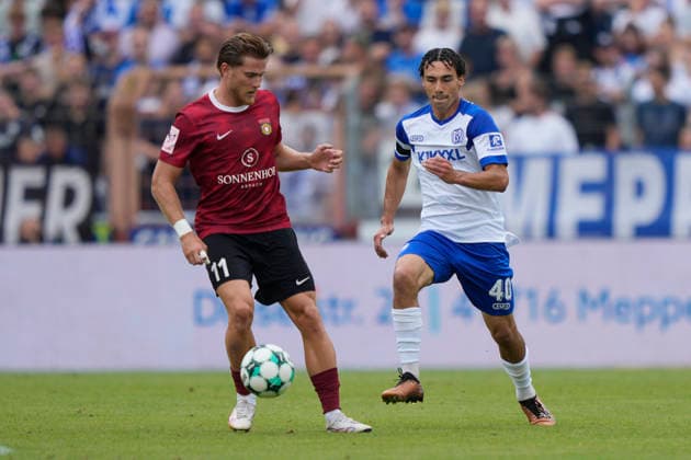 August 15, 2026, Hänsch Arena, Meppen, GER, 3rd Division, Matchday 2: SV Meppen vs. SG Sonnenhof Großaspach, Niclas Nadj SV Meppen 40 vs. SG Sonnenhof Großaspach 11 DFL REGULATIONS PROHIBIT ANY USE OF PHOTOGRAPHS AS IMAGE SEQUENCES AND OR QUASI-VIDEO Meppen, Lower Saxony, Hänsch Arena