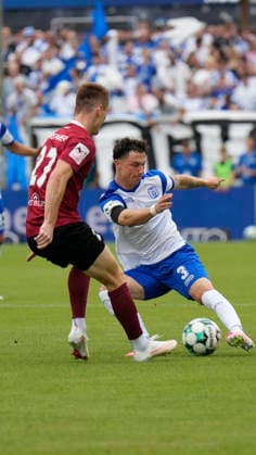 August 15, 2026, Hänsch Arena, Meppen, GER, 3rd Division, Matchday 2: SV Meppen vs. SG Sonnenhof Großaspach, Tobias Mißner SV Meppen 3 vs. Loris Maier SG Sonnenhof Großaspach 27 DFL regulations prohibit any use of photographs as image sequences and or quasi-video. Meppen, Lower Saxony, Hänsch Arena