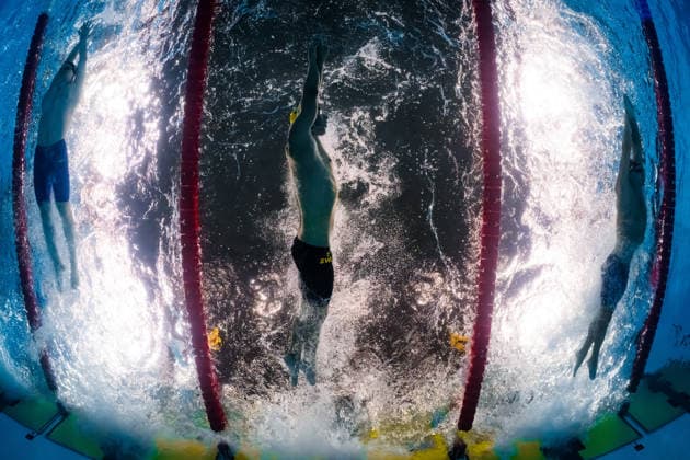August 15, 2026: Timo Sorgius of Germany, Robin Hanson of Sweden, and Jack McMillan of Great Britain compete in the mixed 4x200-meter freestyle swimming relay heats during Day 16 of the 2026 European Aquatics Championships on August 15, 2026 in Saint Denis. Photo by Joel Marklund. BILDBYRAN code JM JM0844 bbeng swimming 2026 European Aquatics Championships European Championships relay Sweden  Copyright: JOELxMARKLUND BB260815JM122
