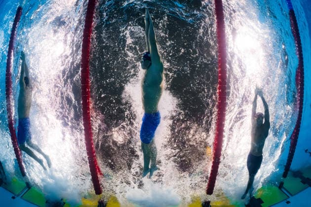 August 15, 2026: Jarno Baschnitt of Germany, Ludvig Bartolek of Sweden, and Tyler Melbourne Smith of Great Britain compete in the mixed 4x200-meter freestyle swimming relay heats during Day 16 of the 2026 European Aquatics Championships on August 15, 2026 in Saint Denis. Photo by Joel Marklund. BILDBYRAN code JM JM0844 bbeng swimming 2026 European Aquatics Championships European Championships relay Sweden  Copyright: JOELxMARKLUND BB260815JM123