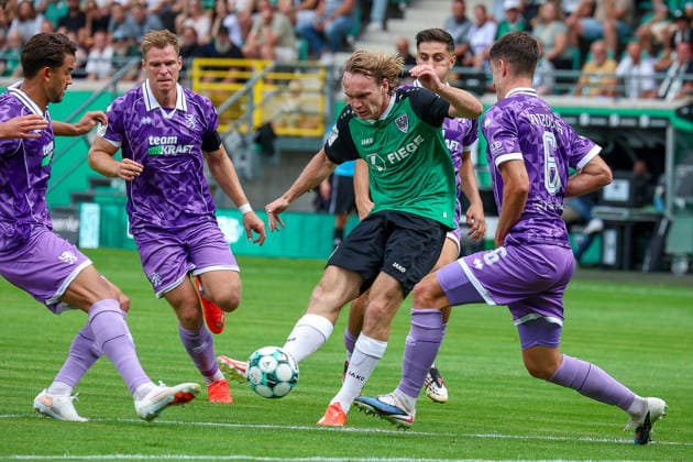 August 15, 2026, xsscx, Soccer 3rd Division, Preußen Münster vs. FC Ingolstadt 04, Matchday 2, LVM Preußenstadion, 2026–2027 Season: Ryan Johansson’s team, SC Preußen Münster 20, scores the 1–0 goal. DFB regulations prohibit any use of photographs as image sequences and or quasi-video. North Rhine-Westphalia, Germany