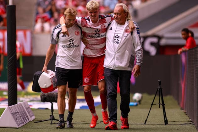 August 15, 2026, GER, Soccer, Men s, 3rd Division, 2026–2027 Season, Fortuna Düsseldorf vs. TSG Hoffenheim II: Felix Meiser (F95) was substituted due to injury Copyright: xSvenxHanischx