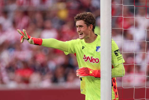 Goalkeeper Lukas Bloendal Petersson of TSG Hoffenheim II gestures during the 3. Liga match between Fortuna Düsseldorf and TSG 1899 Hoffenheim II at the Merkur Spiel Arena on August 15, 2026, in Düsseldorf, Germany. Photo by Oliver Kaelke, DeFodi Images. Goalkeeper Lukas Bloendal Petersson of TSG Hoffenheim II gestures during the 3. Liga match between Fortuna Düsseldorf and TSG 1899 Hoffenheim II at Merkur Spiel Arena on August 15, 2026 in Düsseldorf, Germany. Photo by Oliver Kaelke, DeFodi Images. DFB and DFL regulations prohibit any use of photographs as image sequences and or quasi-video. Photo by Oliver Kaelke, DeFodi Images.