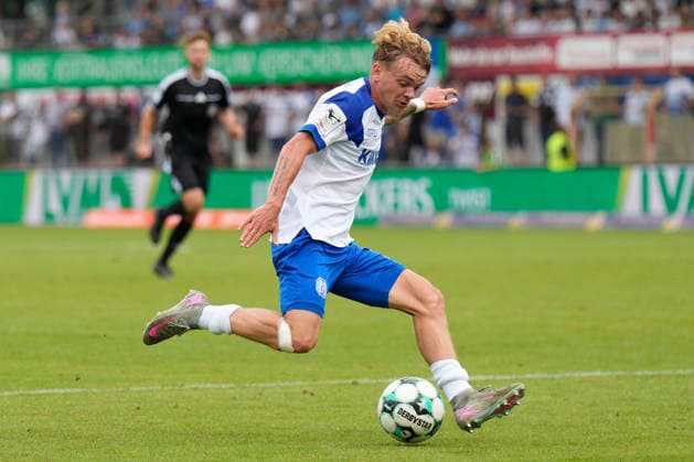 August 15, 2026, Hänsch Arena, Meppen, GER, 3rd Division, Matchday 2: SV Meppen vs. SG Sonnenhof Großaspach, Dominique Domröse, SV Meppen 2. DFL regulations prohibit any use of photographs as image sequences and or quasi-video. Meppen, Lower Saxony, Hänsch Arena