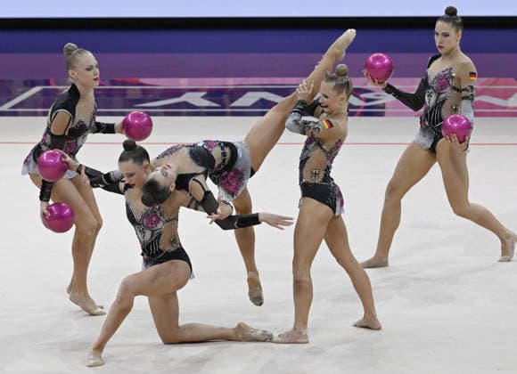 August 15, 2026, xhbx, 2026 Rhythmic Gymnastics World Championships, v l Team, Group, Germany consists of Alisa Datsenko, Anja Kosan, Alina Ott, Helena Ripken, Anna Maria Shatokhin Ball routine Frankfurt am Main