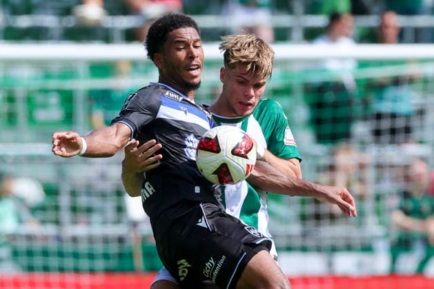 Danny Namaso of AJ Auxerre and Mick Schmetgens of Werder Bremen battle for the ball during the friendly match between Werder Bremen and AJ Auxerre at Weserstadion on August 15, 2026, in Bremen, Germany Photo by Marco Steinbrenner DeFodi Images Danny Namaso Loader of AJ Auxerre and Mick Schmetgen of Werder Bremen battle for the ball during the friendly match between Werder Bremen and AJ Auxerre at Weserstadion on August 15, 2026 in Bremen, Germany Photo by Marco Steinbrenner DeFodi Images Photo by Marco Steinbrenner DeFodi Images