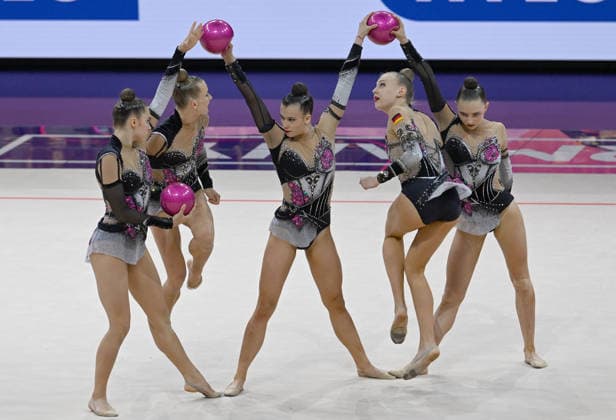 August 15, 2026, xhbx, 2026 Rhythmic Gymnastics World Championships, v l Team, Group, Germany consists of Alisa Datsenko, Anja Kosan, Alina Ott, Helena Ripken, Anna Maria Shatokhin Ball routine Frankfurt am Main