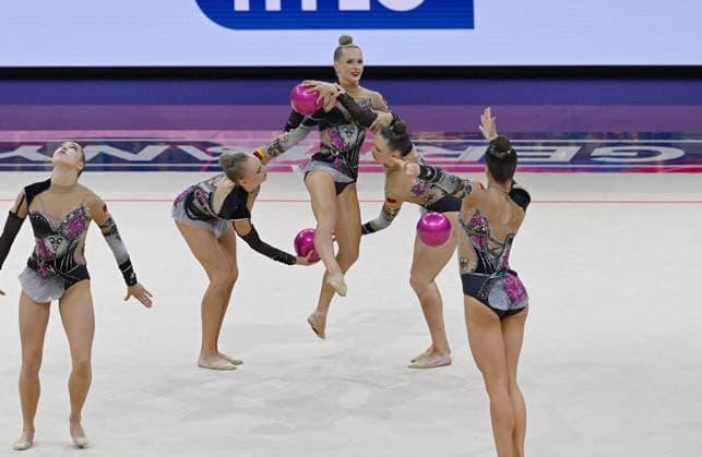 August 15, 2026, xhbx, 2026 Rhythmic Gymnastics World Championships, v l Team, Group, Germany consists of Alisa Datsenko, Anja Kosan, Alina Ott, Helena Ripken, Anna Maria Shatokhin Ball routine Frankfurt am Main