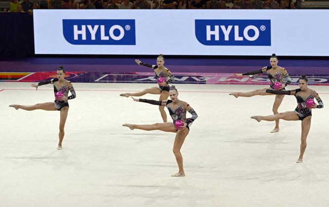 August 15, 2026, xhbx, 2026 Rhythmic Gymnastics World Championships, v l Team, Group, Germany consists of Alisa Datsenko, Anja Kosan, Alina Ott, Helena Ripken, Anna Maria Shatokhin Ball routine Frankfurt am Main