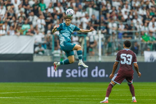 Daiki Hashioka of Borussia Mönchengladbach controls the ball during the preseason friendly match between Borussia Mönchengladbach and Aston Villa at ista Borussia Park on August 15, 2026, in Mönchengladbach, Germany. Photo by Mario Hommes, DeFodi Images