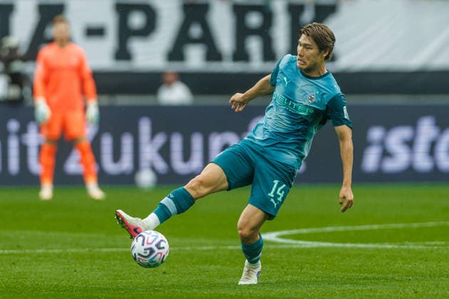 Daiki Hashioka of Borussia Mönchengladbach controls the ball during the preseason friendly match between Borussia Mönchengladbach and Aston Villa at ista Borussia Park on August 15, 2026, in Mönchengladbach, Germany. Photo by Mario Hommes, DeFodi Images