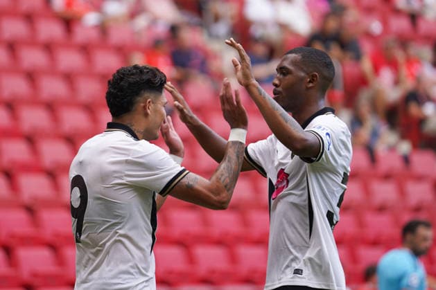 Germany Soccer Friendly Match 1: FSV Mainz 05 vs. AFC Bournemouth at Mewa Arena, Mainz. Goal and goal celebration for the 1-1 tie by Evanilson (AFC), 9th minute, with Rayan (AFC), 37th minute Copyright: xTobiasxWentzellx