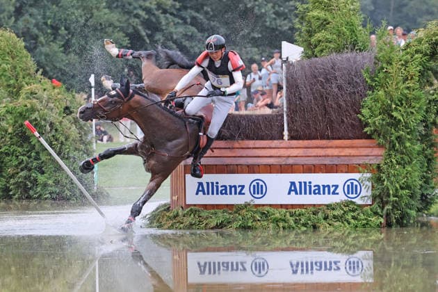 Toshiyuki Tanaka (JPN), Japan, riding Jefferson (JRA), falls at the Allianz Complex during the cross-country leg of the FEI Eventing World Championship, DHL Prize, Individual and Team Events, Cross-Country Test, Cross-Country, AACHEN FEI World Championships 2026, World Equestrian Festival, 2026 World Equestrian Championships, Aachen 2026, Welcome Home 2026, Aachen Soers, August 11–23, 2026, Equestrian Sports, August 15, 2026, Aachen Soers, Germany