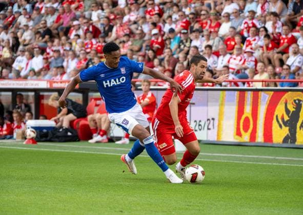 Soccer, Men s, 2026–2027 Season, Friendly Match, 1. FC Union Berlin vs. Ipswich Town, Emersonn (Ipswich Town), Rani Khedira (1. FC Union Berlin), August 15, 2026, Copyright: xMatthiasxKochx