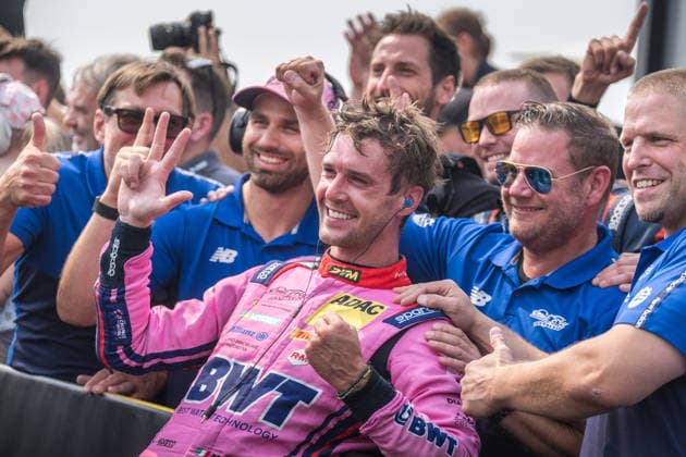 August 15, 2026, GER, Motorsports, ADAC DTM, 2026 Season, Nürburgring race winner Matteo Cairoli of Italy, Emil Frey Racing, Ferrari 296 GT3, No. 14, celebrates his victory in Saturday’s DTM race at the Nürburgring in Nürburg, Rhineland-Palatinate, Germany Copyright: xnordphotoxGmbHx xKnabx
