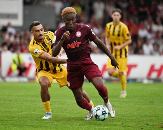 August 15, 2026 xophax, Soccer 3rd Division, SC Fortuna Köln vs. Alemannia Aachen Mika Hanrath of Alemannia Aachen (left) and Romeo Aigbekaen of Fortuna Köln (right) Cologne