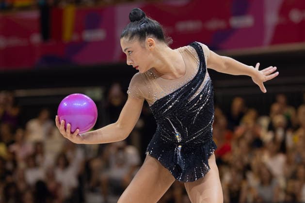 World Rhythmic Gymnastics Championships: Sofia Raffaeli of Italy during her ball routine. World Rhythmic Gymnastics Championships, August 11–16, at the Festhalle in Frankfurt am Main. Individual All-Around Final, places 1 through 9, Frankfurt am Main, Hesse, Germany, Festhalle