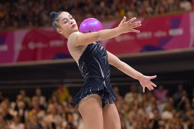 World Rhythmic Gymnastics Championships: Sofia Raffaeli of Italy during her ball routine. World Rhythmic Gymnastics Championships, August 11–16, at the Festhalle in Frankfurt am Main. Individual All-Around Final, places 1 through 9, Frankfurt am Main, Hesse, Germany, Festhalle