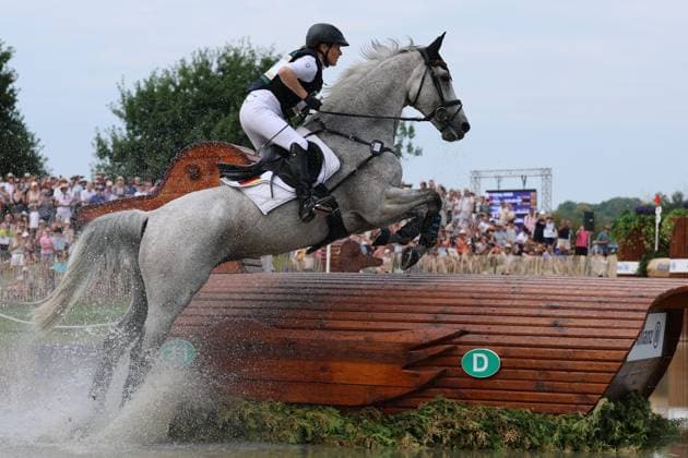 Malin Hansen Hotopp GER, Germany, with her horse Carlitos Quidditch K, Allianz Insurance, Water Jumping, Eventing Dressage, FEI Eventing World Championship, DHL Prize, Individual and Team, Cross-Country, Cross-Country Stage, AACHEN FEI World Championships 2026, World Festival of Equestrian Sports, 2026 Equestrian World Championships, Aachen 2026, Welcome Home 2026, Aachen Soers, August 11–23, 2026, Equestrian Sports, August 15, 2026, Aachen Soers, Germany