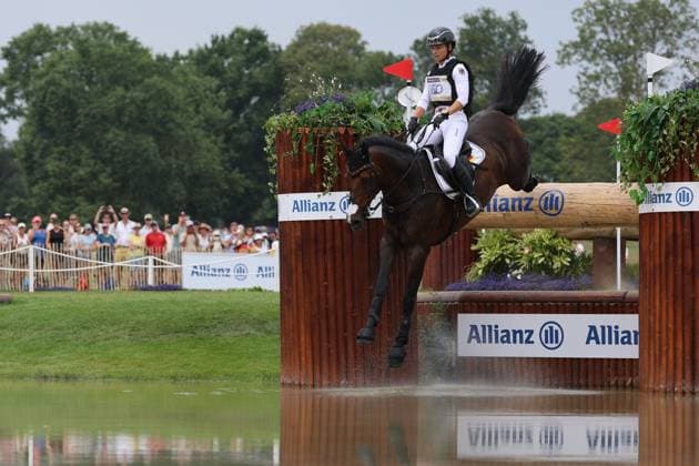 Julia Krajewski GER, Germany, riding Uelzeners Nickel, Nickel, Allianz Insurance, water jump, eventing dressage, FEI Eventing World Championship, DHL Prize, individual and team, cross-country, cross-country leg, cross-country, AACHEN FEI World Championships 2026, World Equestrian Festival, 2026 World Equestrian Championships, Aachen 2026, Welcome Home 2026, Aachen Soers, August 11–23, 2026, Equestrian Sports, August 15, 2026, Aachen Soers, Germany