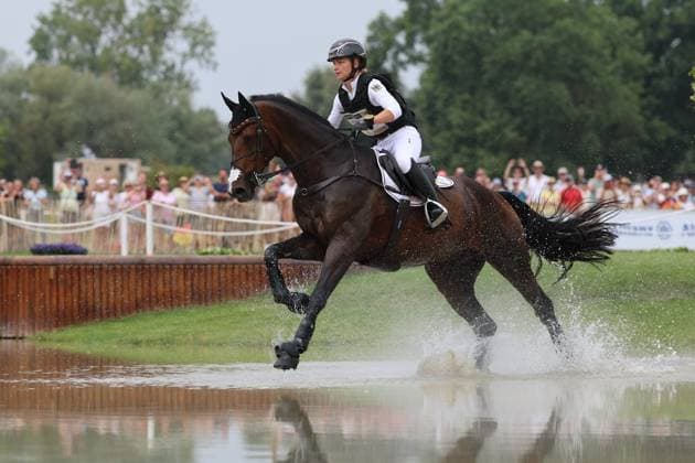 Julia Krajewski GER, Germany, riding Uelzeners Nickel, Nickel, Allianz Insurance, water jump, eventing dressage, FEI Eventing World Championship, DHL Prize, individual and team, cross-country, cross-country leg, cross-country, AACHEN FEI World Championships 2026, World Equestrian Festival, 2026 World Equestrian Championships, Aachen 2026, Welcome Home 2026, Aachen Soers, August 11–23, 2026, Equestrian Sports, August 15, 2026, Aachen Soers, Germany