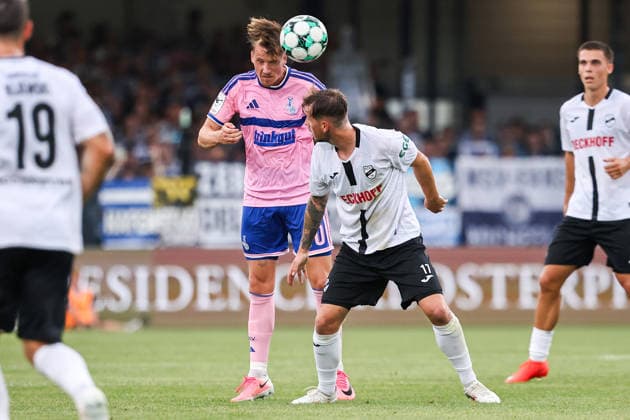August 15, 2026, xkwix, Soccer, 3rd Division, SC Verl vs. MSV Duisburg, Sportclub Arena, Matchday 2, 2026–2027 Season: Christian Viet (MSV Duisburg 10) in a tackle against Yari Otto (SC Verl 17). DFB regulations prohibit any use of photographs as image sequences and or quasi-video. Photo: xKamilxWilkowskixPressefotoKochx, North Rhine-Westphalia, Germany