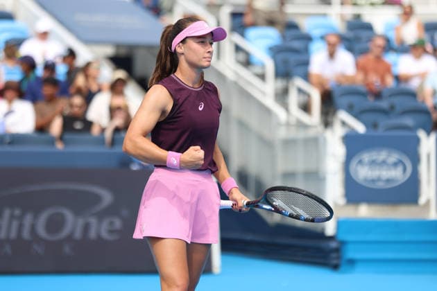 MASON, OHIO - AUGUST 15: Zeynep Sonmez of Turkey reacts to a play during day five of the Cincinnati Open at the Lindner Family Tennis Center on August 15, 2026 in Mason, Ohio. Copyright: xShainaxBenhiyoun SPPx Sportspressphoto_SPR207101