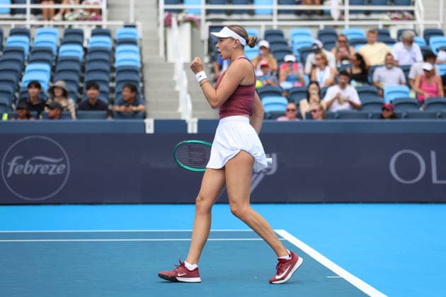 MASON, OHIO - AUGUST 15: Amanda Anisimova of United States reacts to a play during day five of the Cincinnati Open at the Lindner Family Tennis Center on August 15, 2026 in Mason, Ohio. Copyright: xShainaxBenhiyoun SPPx Sportspressphoto_SPR207111