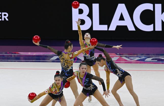 August 15, 2026, xhbx, 2026 Rhythmic Gymnastics World Championships, from left: Team, Group, Japan, 5-ball routine, Frankfurt am Main