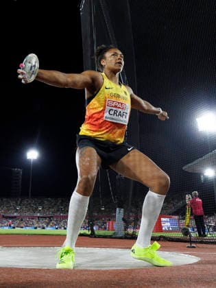 BIRMINGHAM, GREAT BRITAIN - AUGUST 14, 2026: Shanice CRAFT (GER Germany) competing in the discus throw final during the European Athletics Championships at Alexander Stadium on August 14, 2026 in Birmingham, Great Britain. Great Britain Copyright: xAxelxKohringx