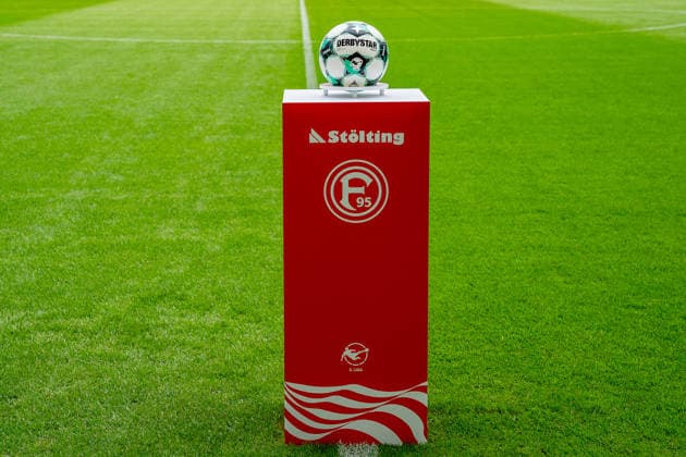 August 15, 2026, xkkux, Soccer, Fortuna Düsseldorf vs. TSG 1899 Hoffenheim II, 3. Liga, MERKUR SPIEL ARENA, Matchday 2, 2026–2027 Season. Official match ball on display. DFB regulations prohibit any use of photographs as image sequences and or quasi-video. North Rhine-Westphalia, Germany