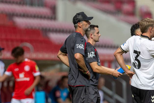 GER, Mainz, Soccer, Friendly Match, FSV Mainz 05 vs. AFC Bournemouth (pictured, from left: Marco Rose, Head Coach of AFC Bournemouth), August 15, 2026, MEWA Arena, Mainz. DFL and DFB regulations prohibit any use of photographs as image sequences and or quasi-video, Copyright: HMBxMedia PaulxFritz