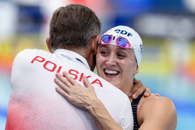 European Aquatics Championships Swimming Day 5 Coach Bartosz Kizierowski, Katarzyna Wasick during European Aquatics Championships Swimming Day 5 in Paris, France, on August 15, 2026 Paris France  Copyright: xFotoxOlimpikx originalFilename:jastrzebowski-european260814_npO3P